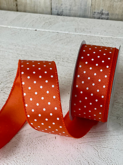 1.5 Inch By 10 Yard Orange With White Microdots Ribbon