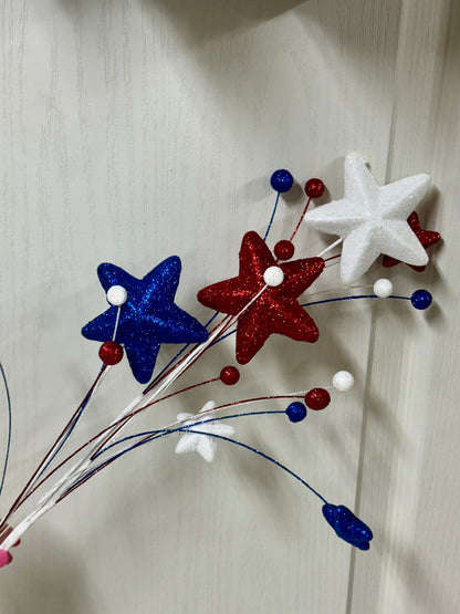 29 Inch Red White And Blue Glitter Star Spray