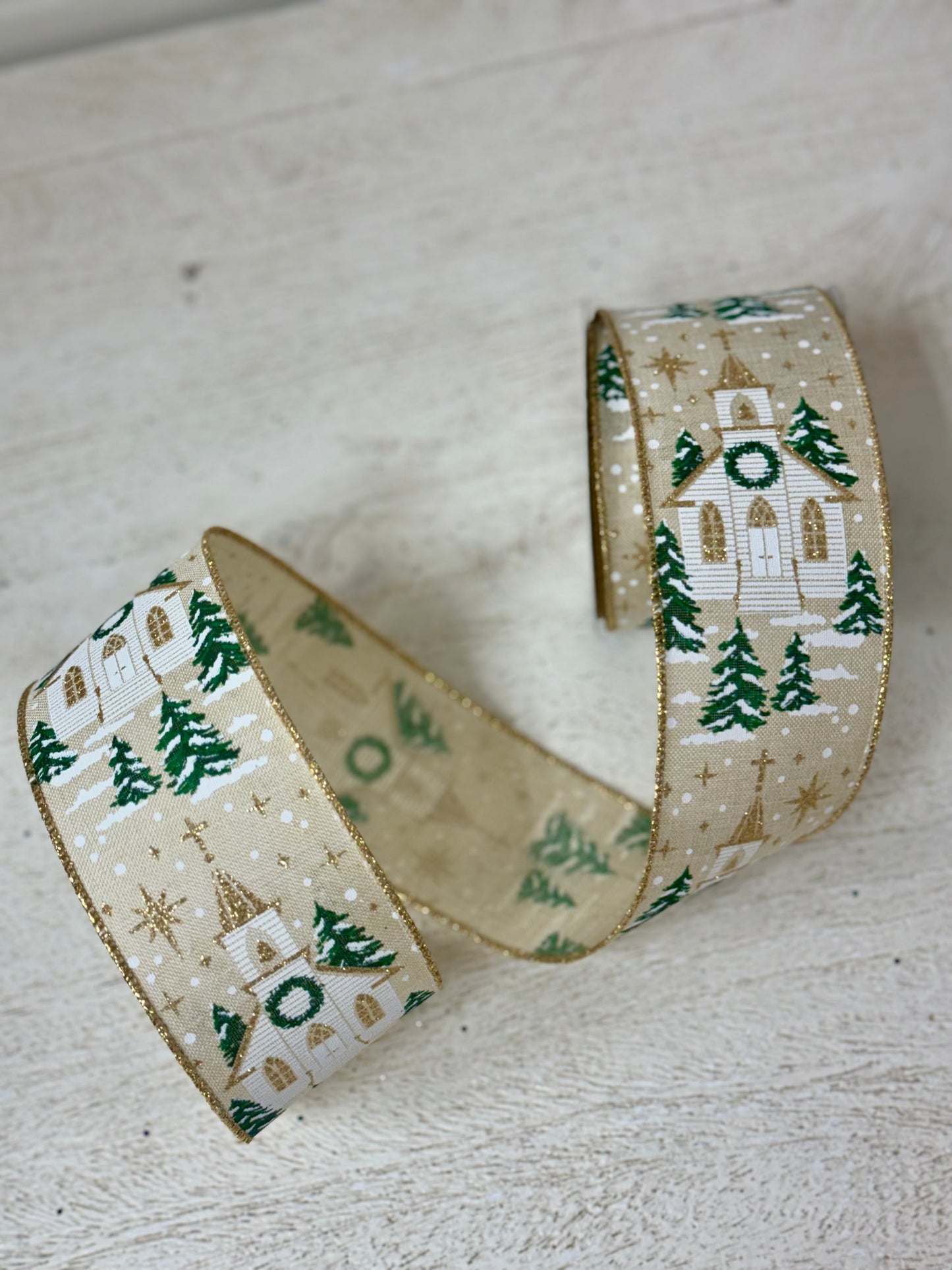 2.5 Inch By 10 Yard White Winter Church Ribbon