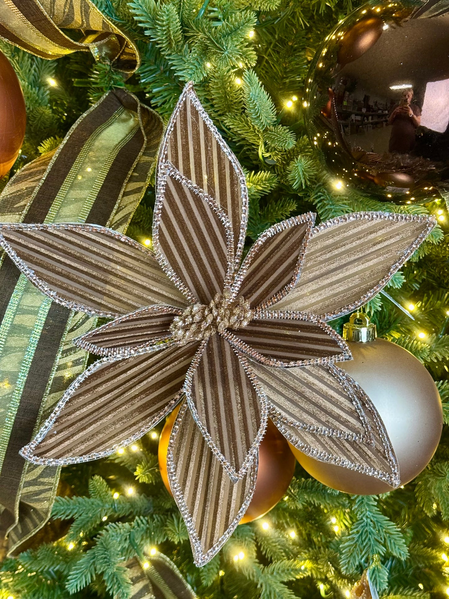 12 Inch Brown Ribbed Velvet Poinsettia Spray