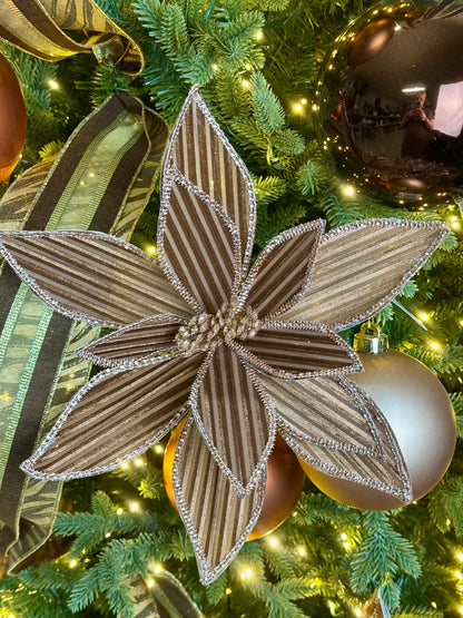 12 Inch Brown Ribbed Velvet Poinsettia Spray