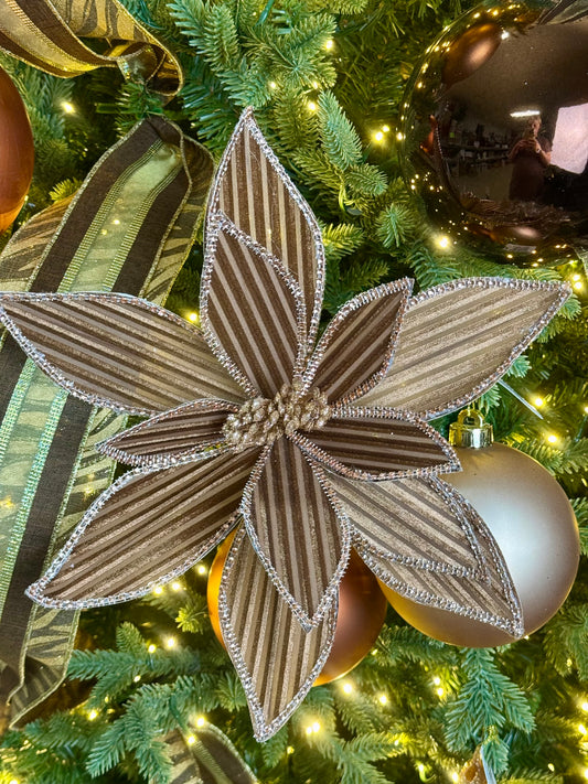 12 Inch Brown Ribbed Velvet Poinsettia Spray