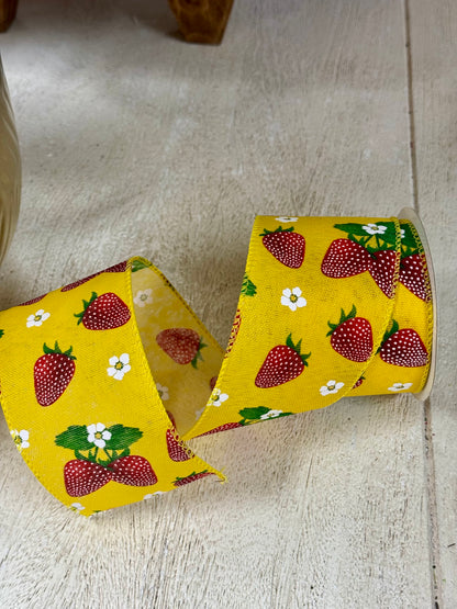 2.5 Inch By 10 Yard Yellow Strawberry Blossom Ribbon