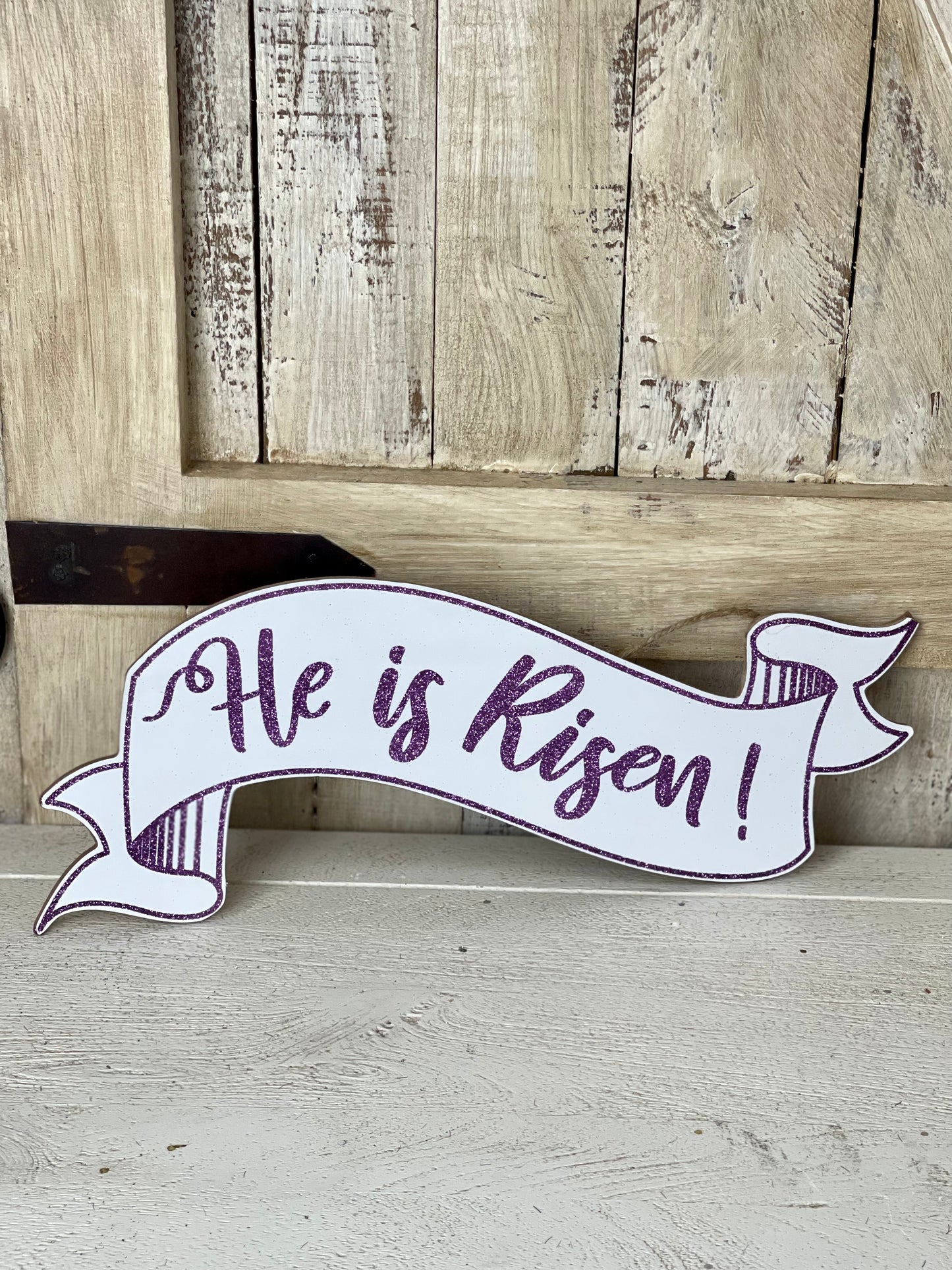 He Is Risen White And Lavender Banner Sign