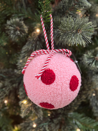 6 Inch Red And Pink Polka Dot Yarn Ball Ornament