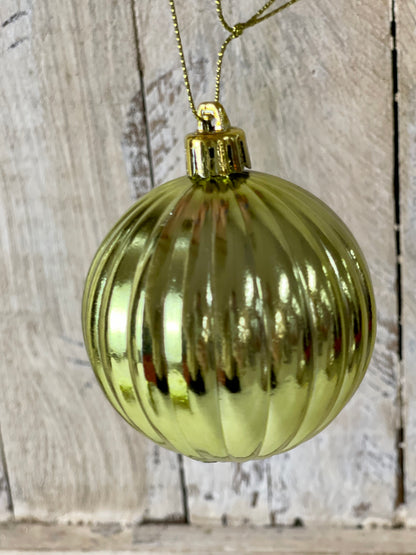 3 Inch Shiny Lime Vertical Stripe Ornament Ball Set Of 12