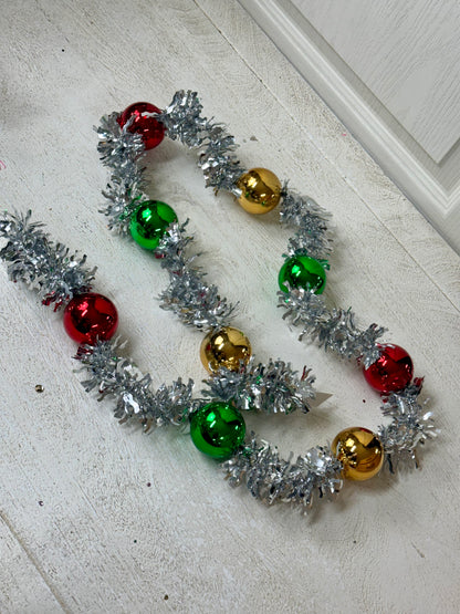 60 Inch Silver Red Emerald Gold Ball Tinsel Garland