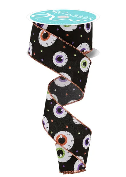 1.5 Inch By 10 Yard Eyeballs And Polka Dot Ribbon