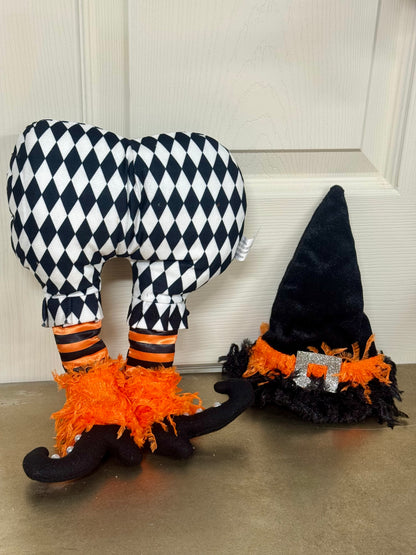 20 Inch Black White Harlequin 2 Piece Witch Wreath Attachment Kit