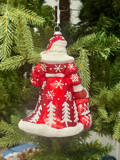 7.25 Inch Red Silver And White Santa Glass Ornament