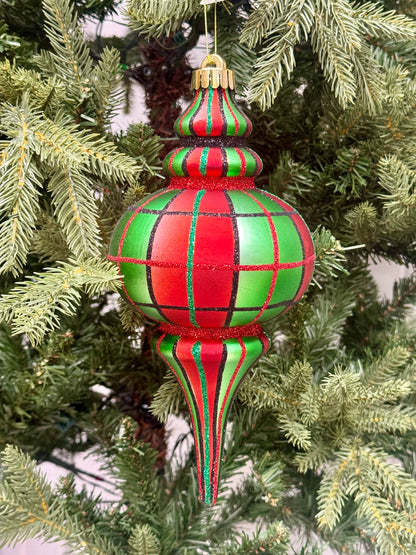 10 Inch Red Emerald Green And Black Finial Ornament