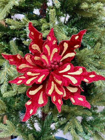 32 Inch Burgundy Velvet Poinsettia Stem