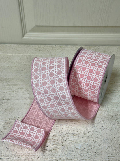 2.5 Inch By 10 Yard Pale Pink And White Basket Weave Ribbon