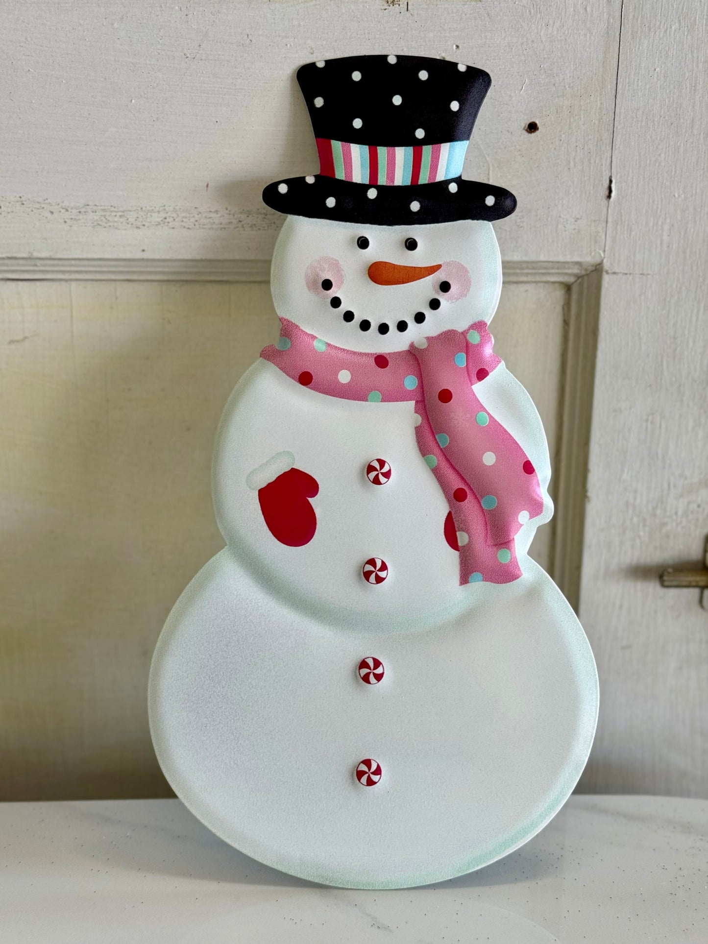 Pink And Red Metal Snowman Wreath Sign