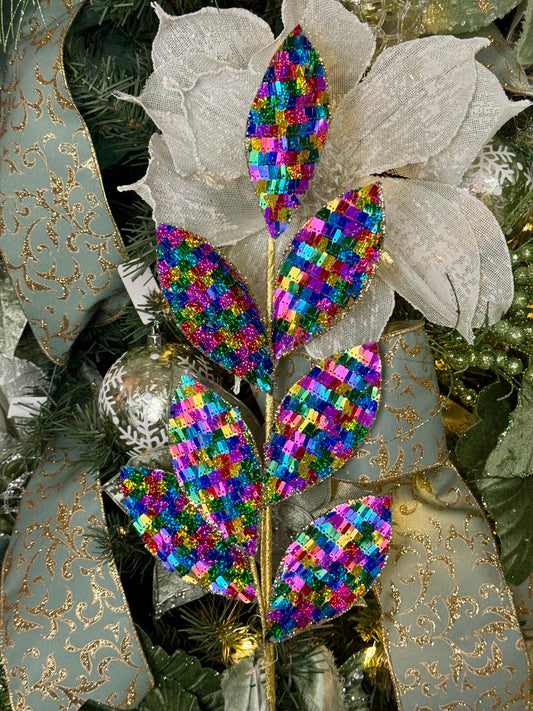 27 Inch Fiesta Sequin Magnolia Leaf Spray