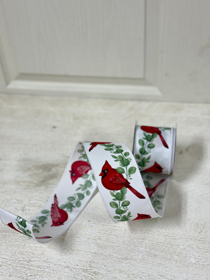 2.5 Inch By 10 Yard Red Cardinal With Eucalyptus Ribbon