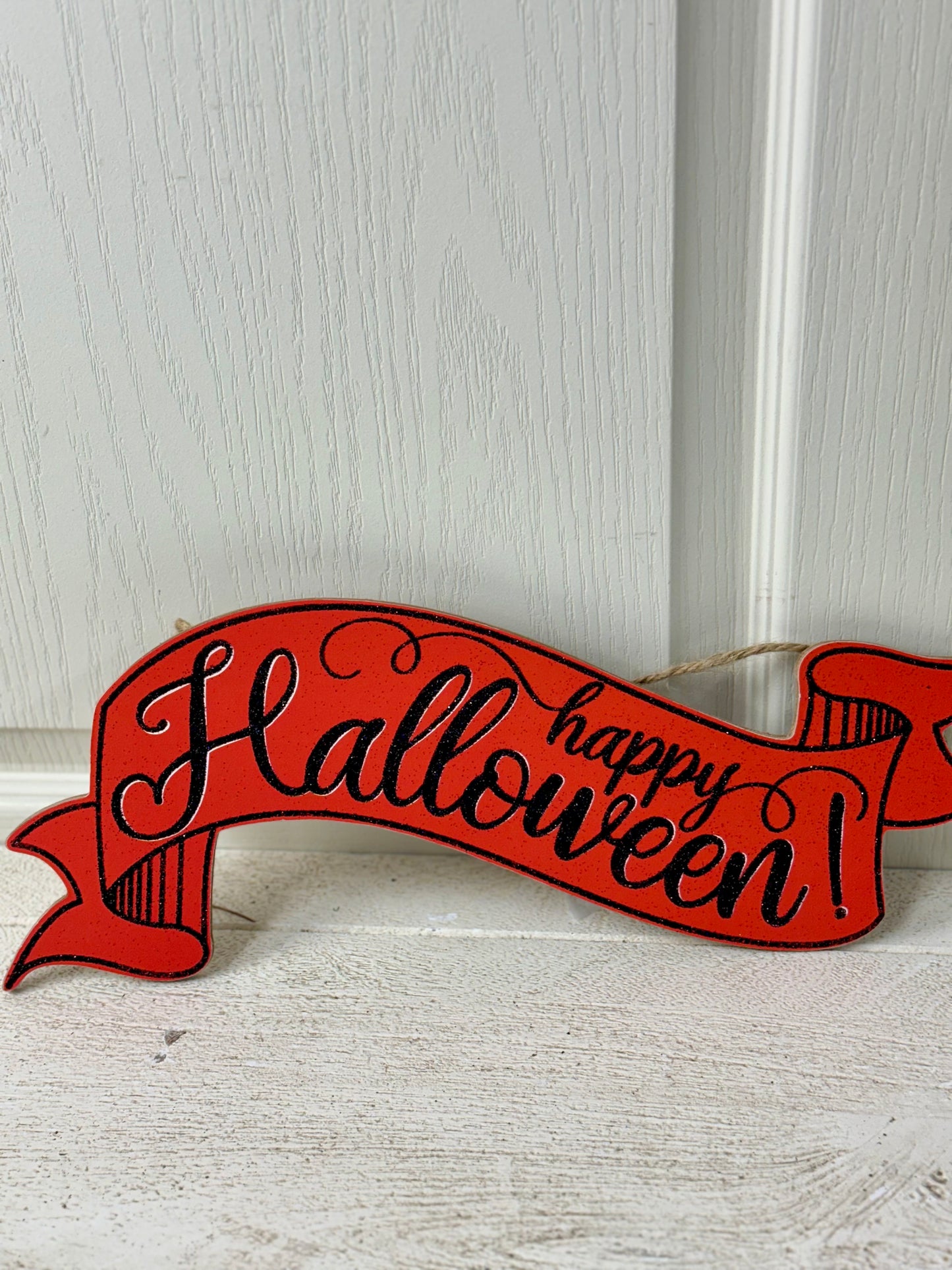 15 Inch Happy Halloween Orange And Black Wooden Banner Sign