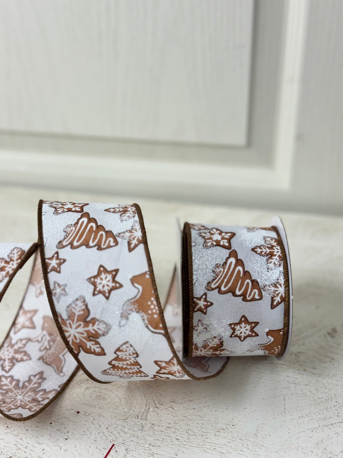 2.5 Inch By 10 Yard Gingerbread Deer Trees And Cookies Ribbon