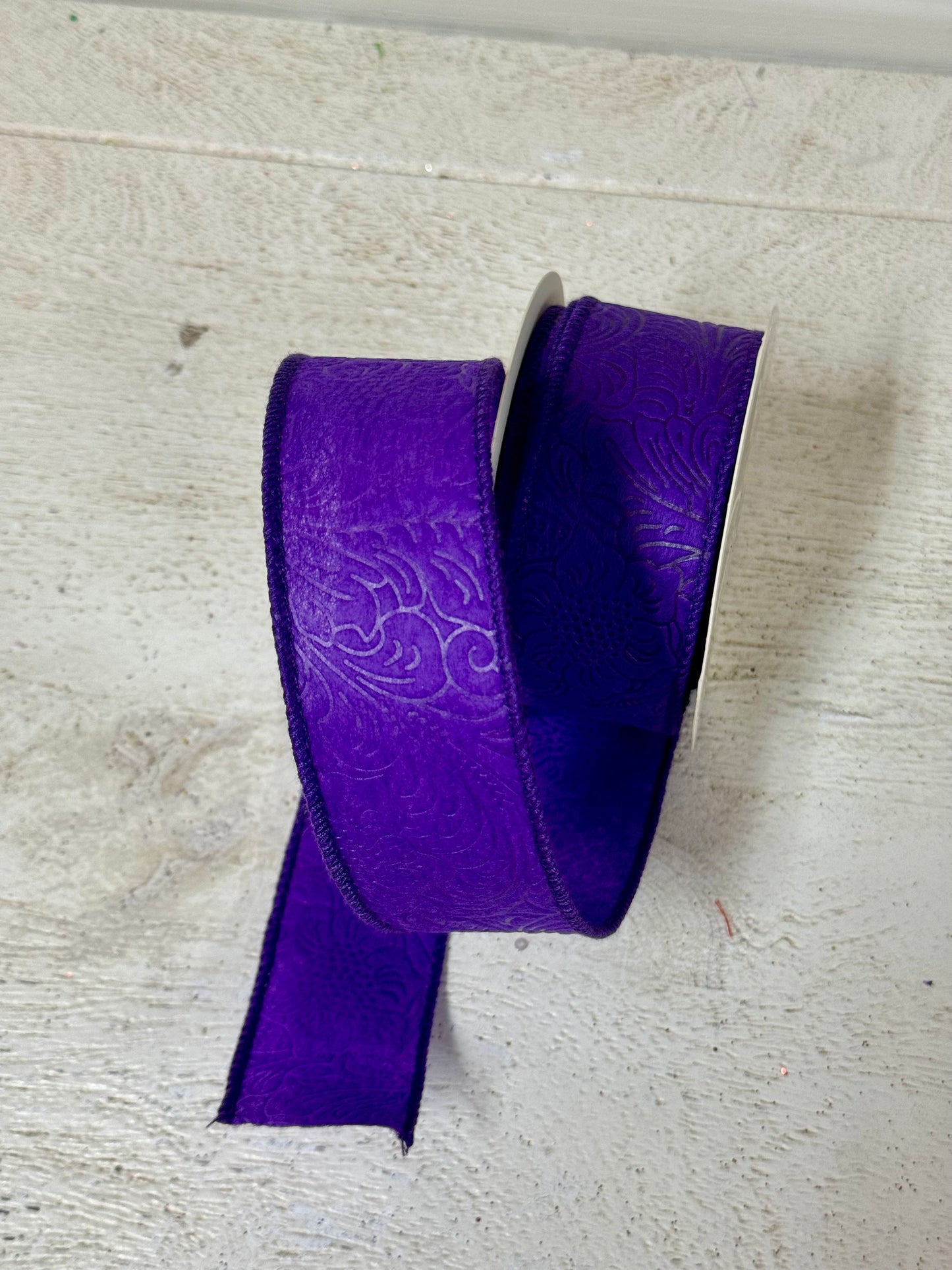 1.5 Inch By 10 Yard Purple Floral Leaves Ribbon