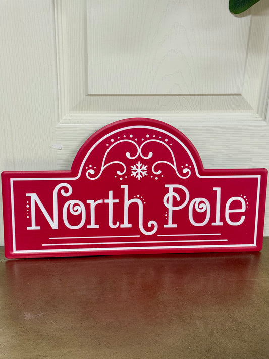 15 Inch Red And White North Pole Street Metal Sign