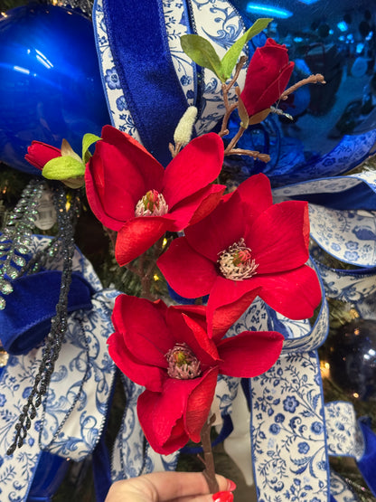 24 Inch Red Magnolia Velvet Spray