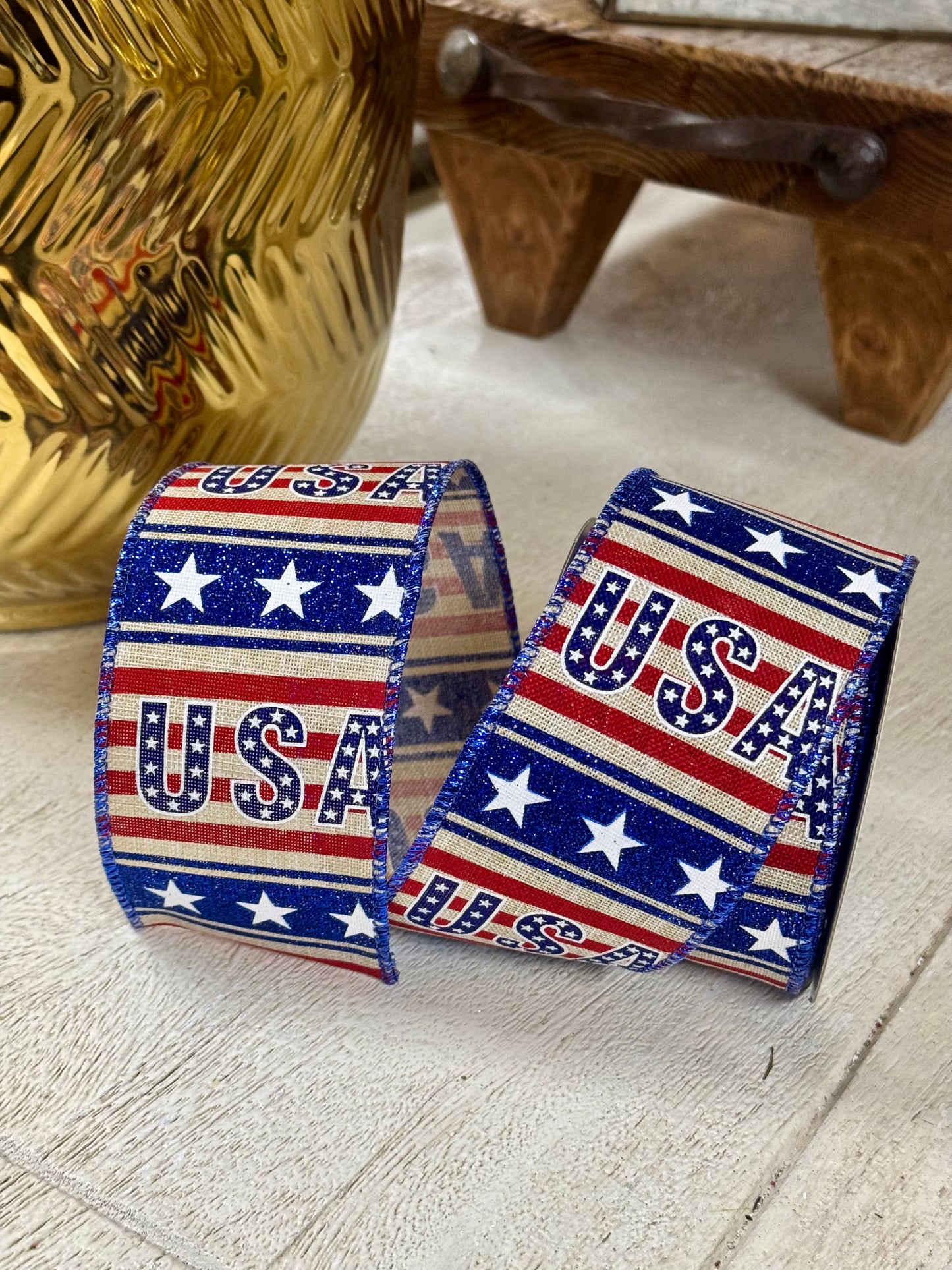 2.5 Inch By 10 Yard USA Star Striped Ribbon