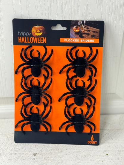 Happy Halloween 6 Count Flocked Spiders