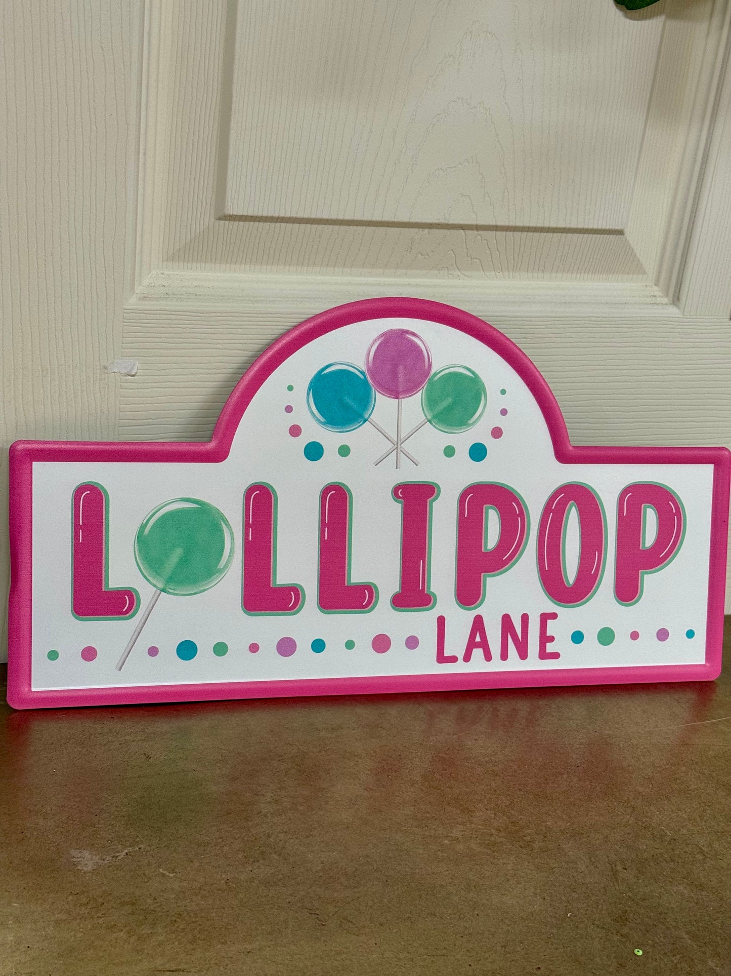 15 Inch Pink Mint Blue Lollipop Lane Street Metal Sign