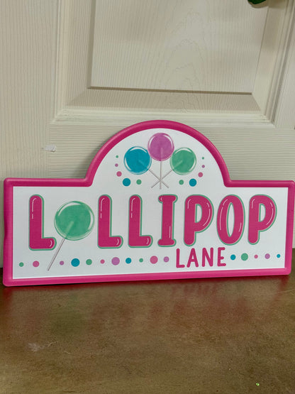 15 Inch Pink Mint Blue Lollipop Lane Street Metal Sign