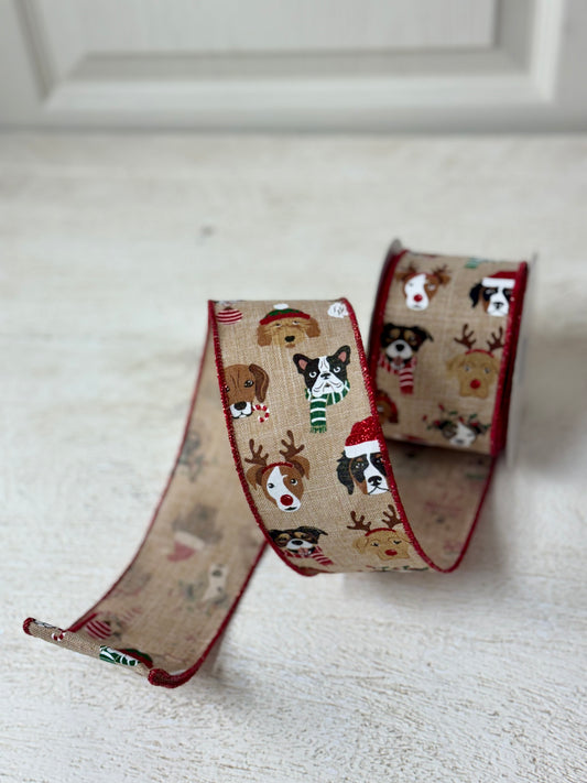 2.5 Inch By 10 Yard Christmas Dogs Ribbon