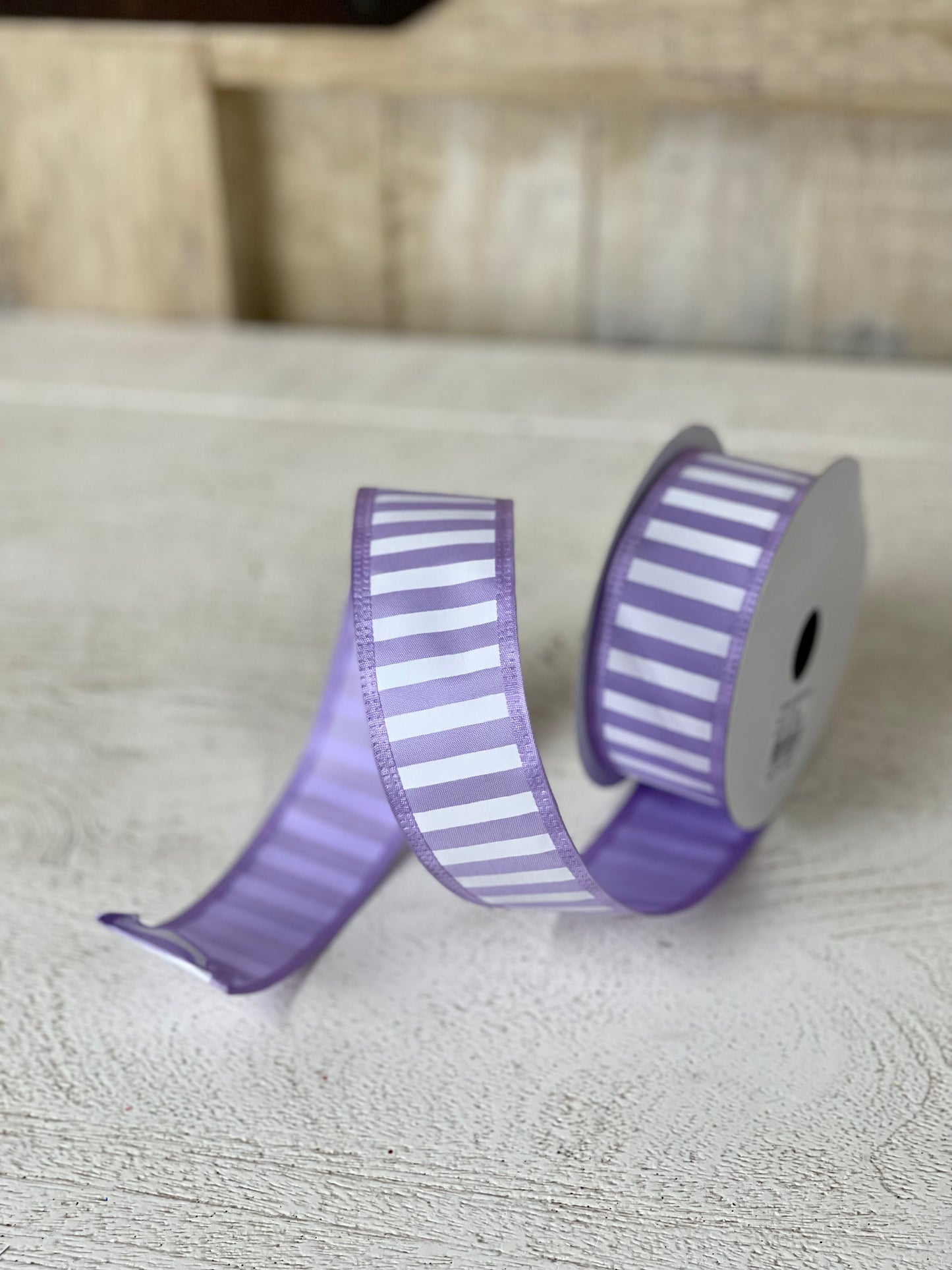 1.5 Inch By 10 Yard White And Lavender Striped Ribbon