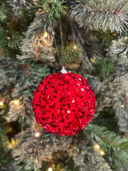 4.75 Inch Red Fabulous Fur Sequin Ball Ornament