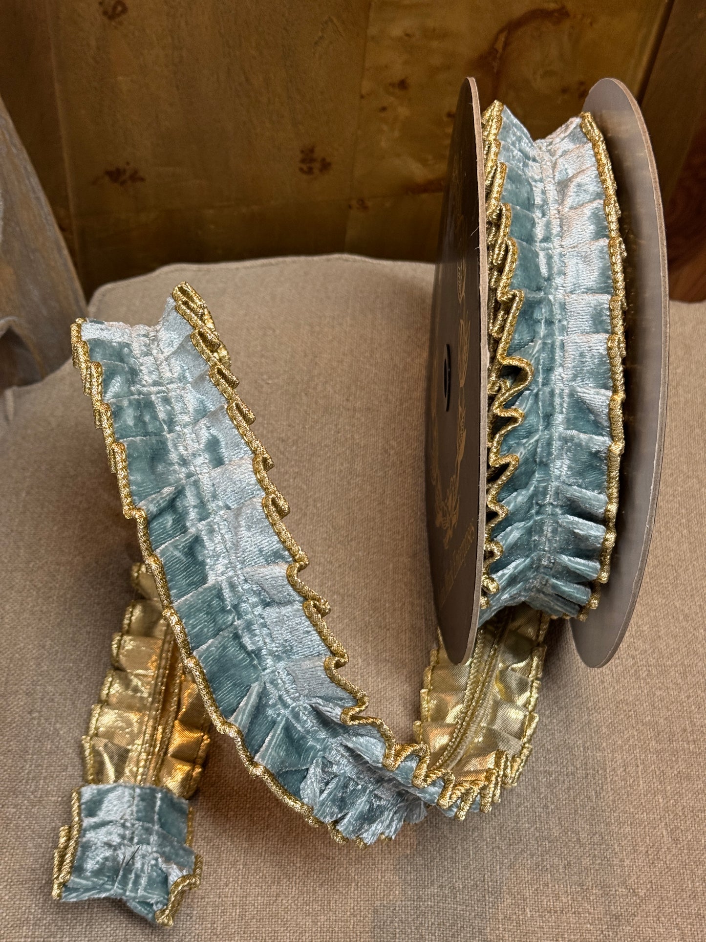 John Mark 2 Inch By 10 Yard Aqua Velvet Pleated Metallic Dupioni Ribbon