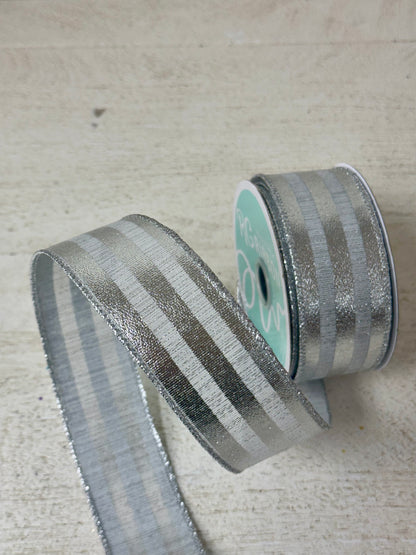 1.5 Inch By 10 Yard Silver Metallic Striped Ribbon