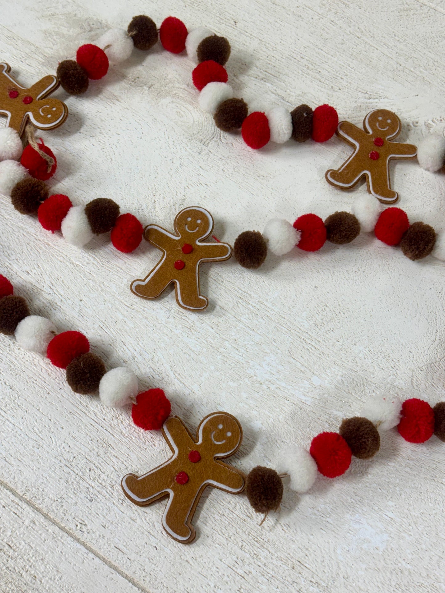 6 Foot Felt Gingerbread Pompom Garland