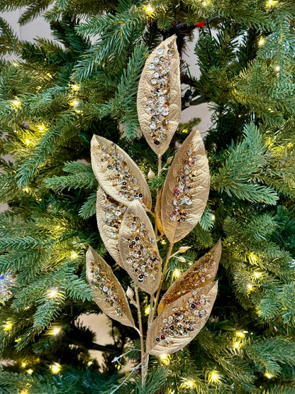 25.5 Inch Copper Glitter Sequin Leaf Spray