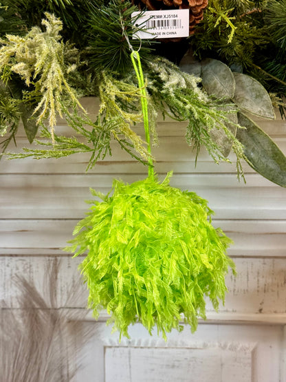 4 Inch Lime Green Furry Fabric Ornament Ball