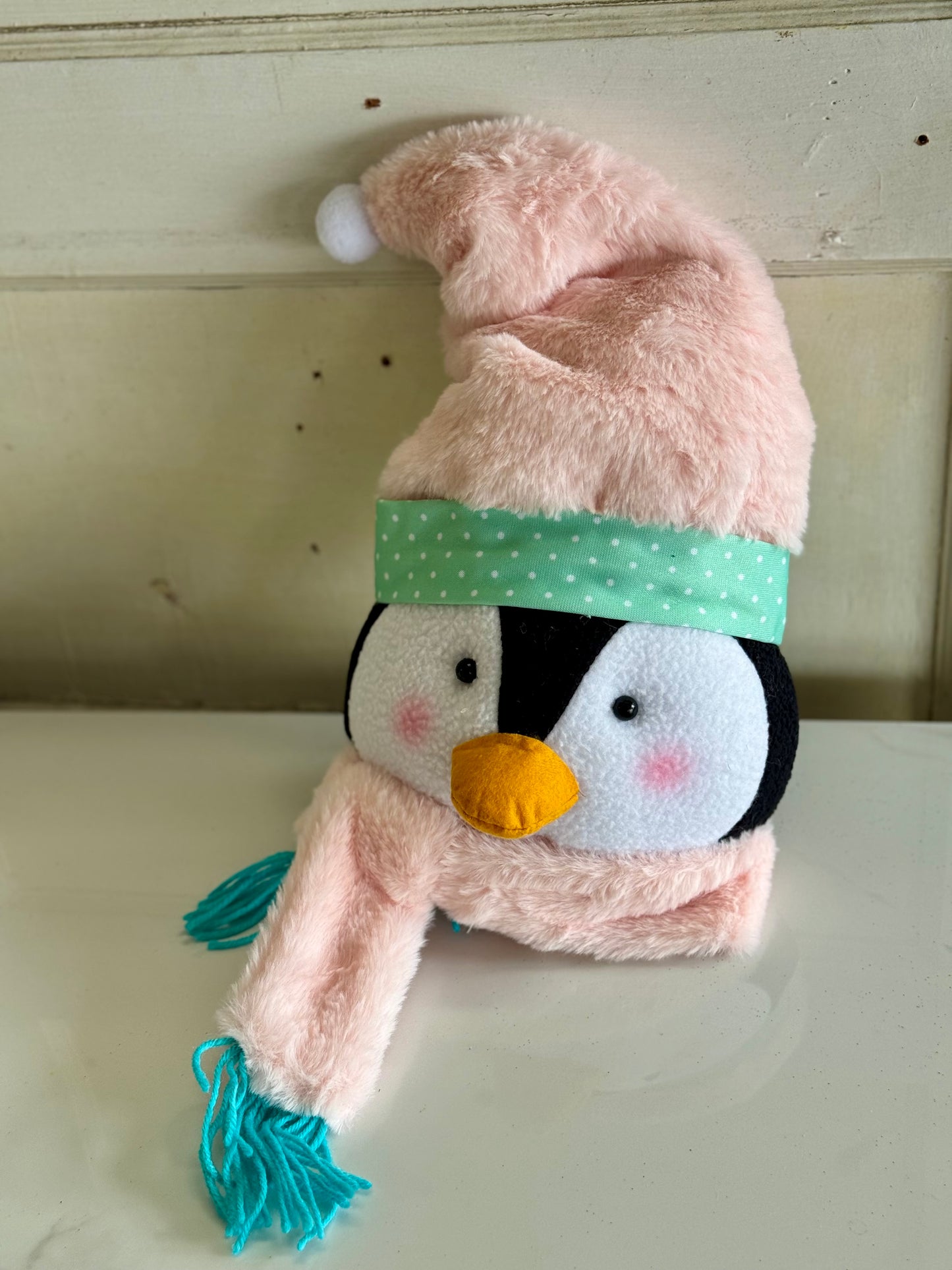 20.5 Inch Fabric Penguin Head With Scarf Wreath Attachment