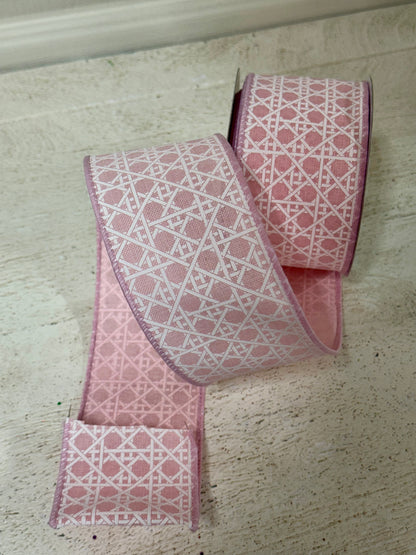 2.5 Inch By 10 Yard Pale Pink And White Basket Weave Ribbon