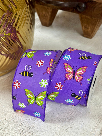 2.5 Inch By 10 Yard Purple Butterfly And Bee Ribbon