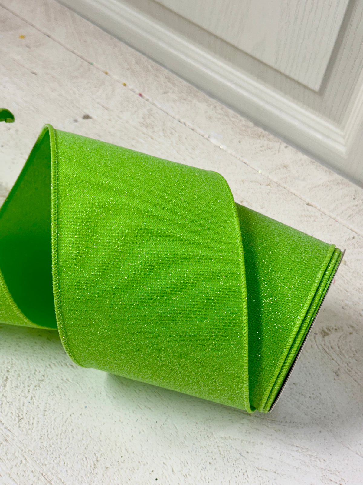 4 Inch By 10 Yard Fresh Green Crystal Shine Ribbon