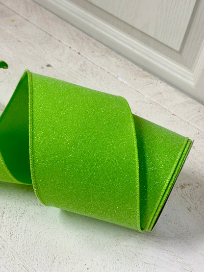 4 Inch By 10 Yard Fresh Green Crystal Shine Ribbon