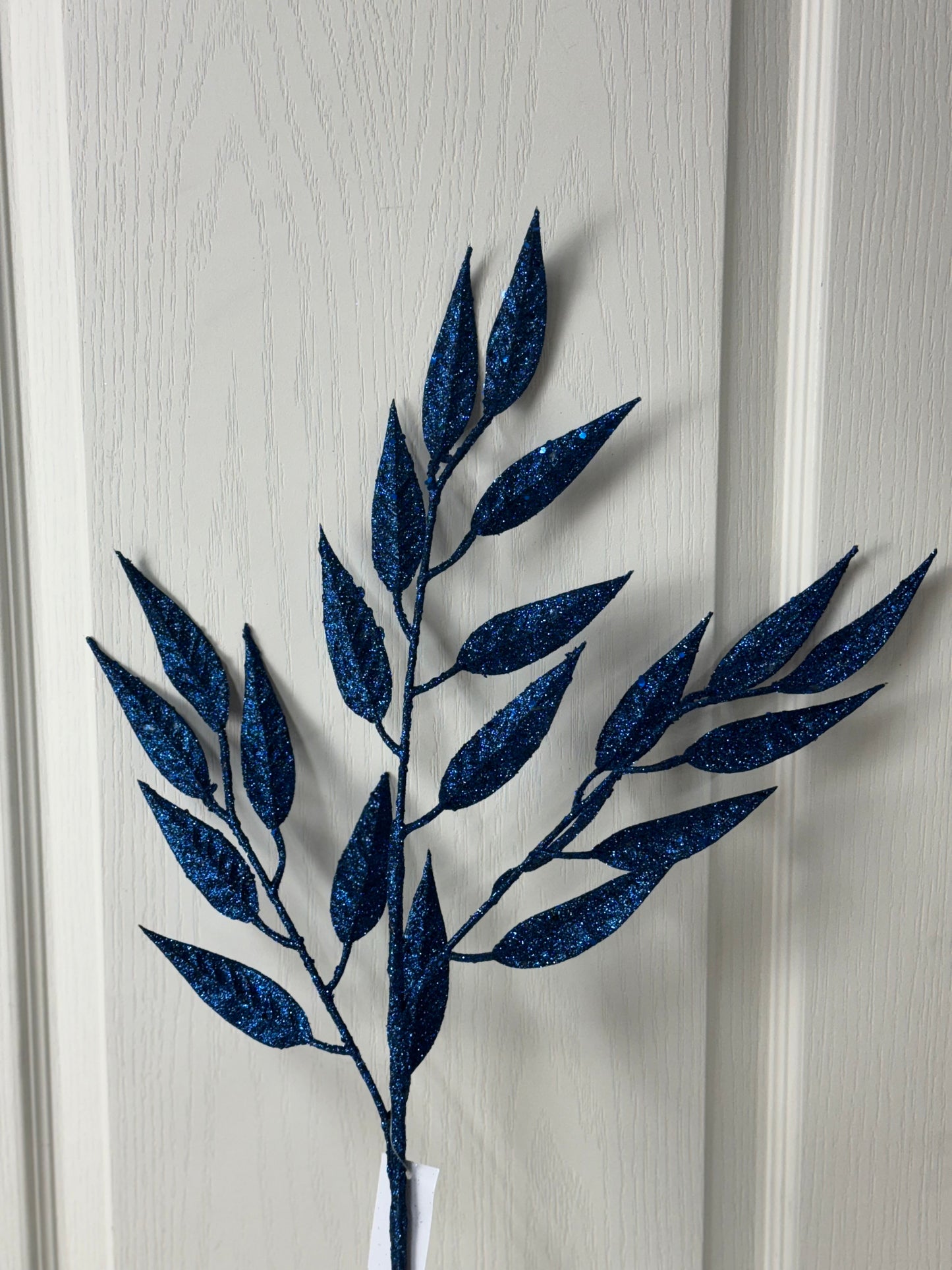 28 Inch Navy Blue Glitter Leaf Spray