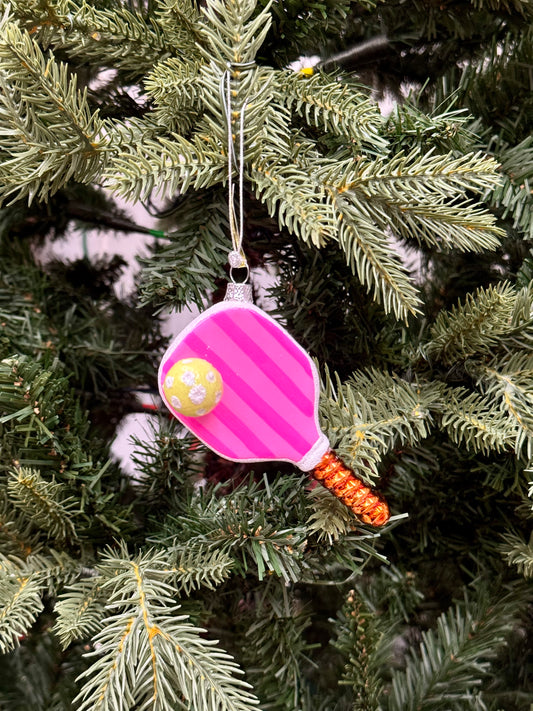 Pink Pickleball Glass Ornament