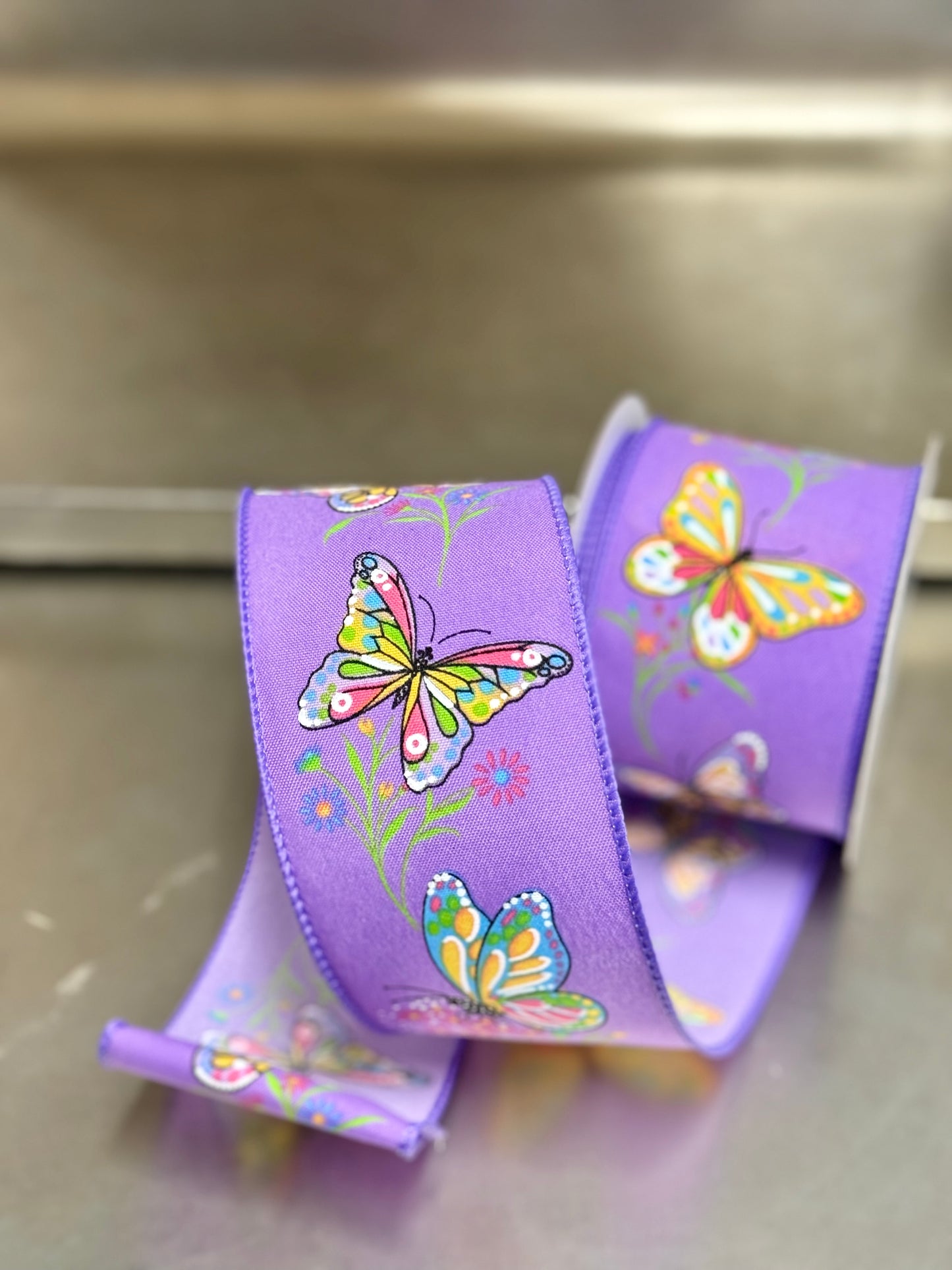 2.5 Inch By 10 Yard Dark Lavender Butterfly Ribbon