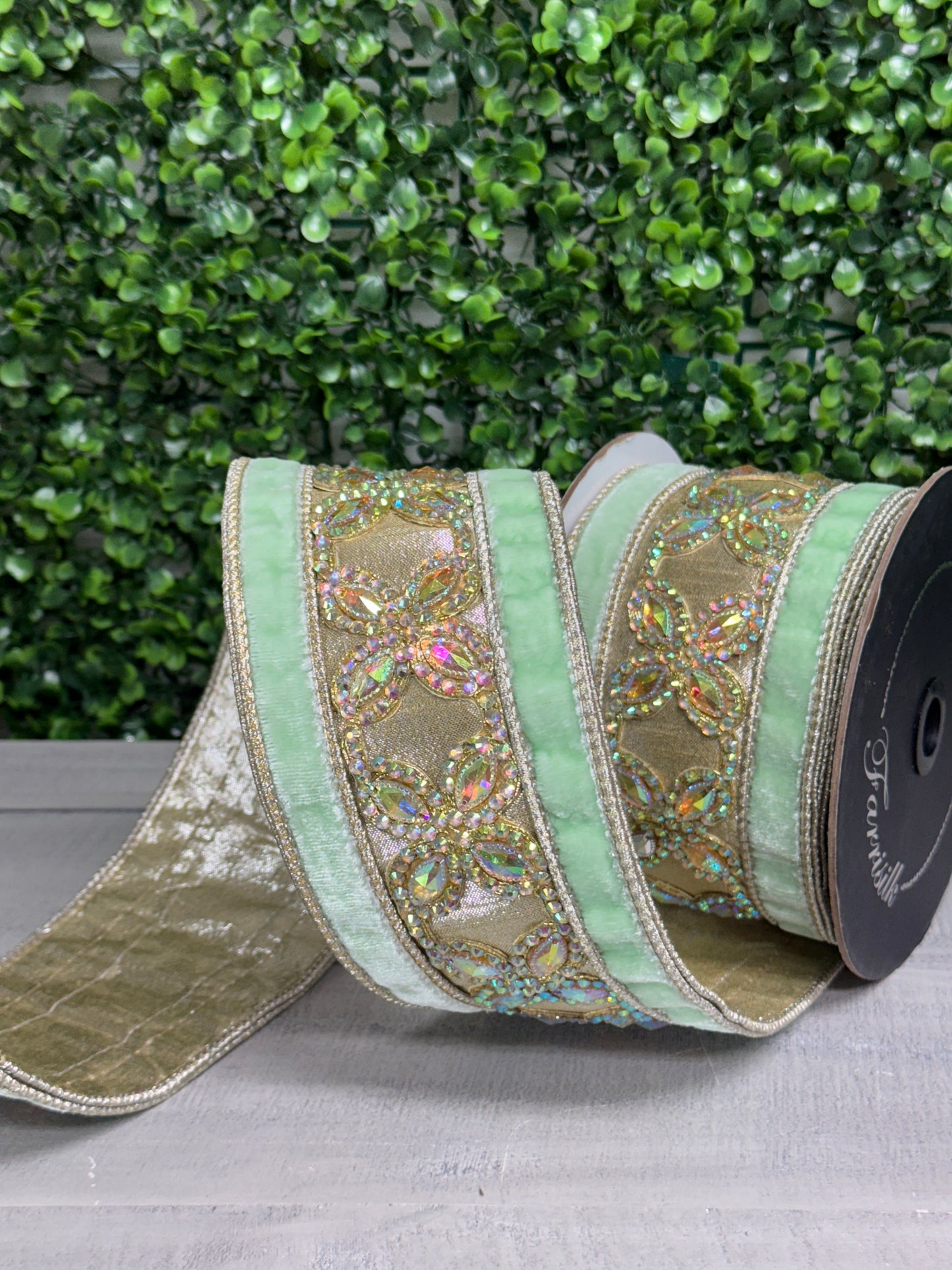 Farrisilk 3.5 Inch By 5 Yard Mint Iridescent Butterly Ribbon