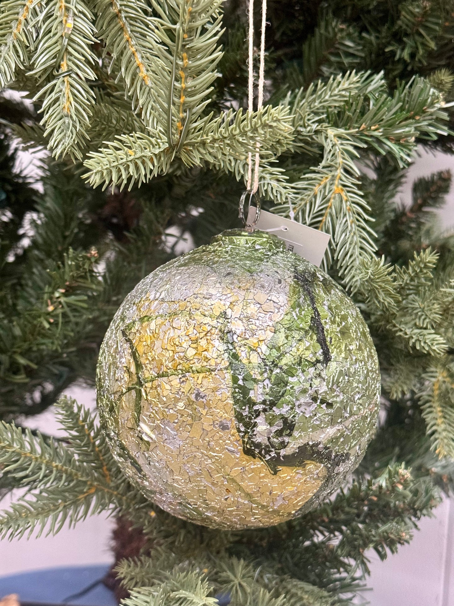 5 Inch Camouflage Green Marble Glitter Glass Ornament Ball