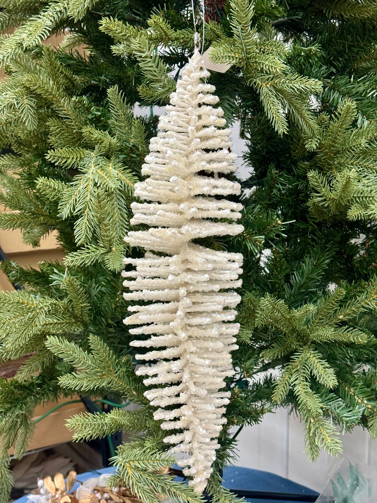 19.5 Inch White Iridescent Glitter Finial Ornament