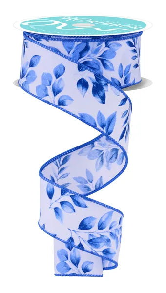 1.5 Inch By 10 Yard Blue Greenery Ribbon