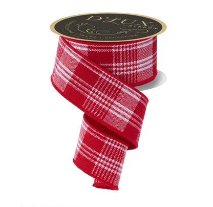 2.5 Inch By 10 Yard Red And White Three Stripe Check Fused Ribbon